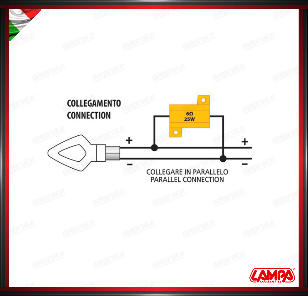 RESISTENZA CEMENTATA MOTO SCOOTER - 6 OHM - 25 W ISTALLAZIONE FRECCE INDICATORI DI DIREZIONE A LED