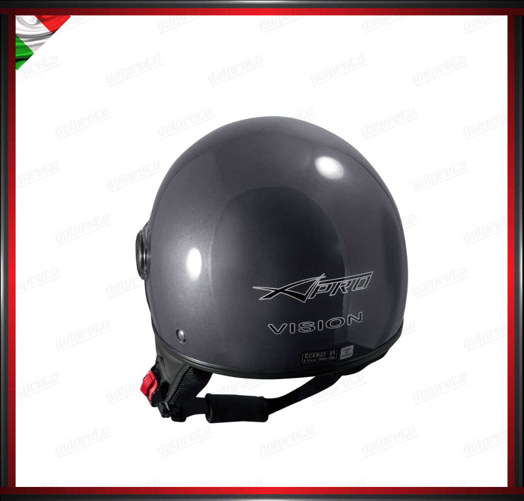 CASCO JET MOTO SCOOTER VISIERA LUNGA GRIGIO SCURO LUCIDO OMOLOGATO ECE 22-05