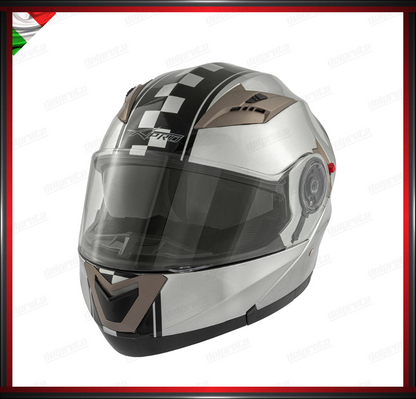 CASCO MODULARE DOPPIA VISIERA APRIBILE GRIGIO ARGENTO CON GRAFICA OMOLOGATO ECE2205