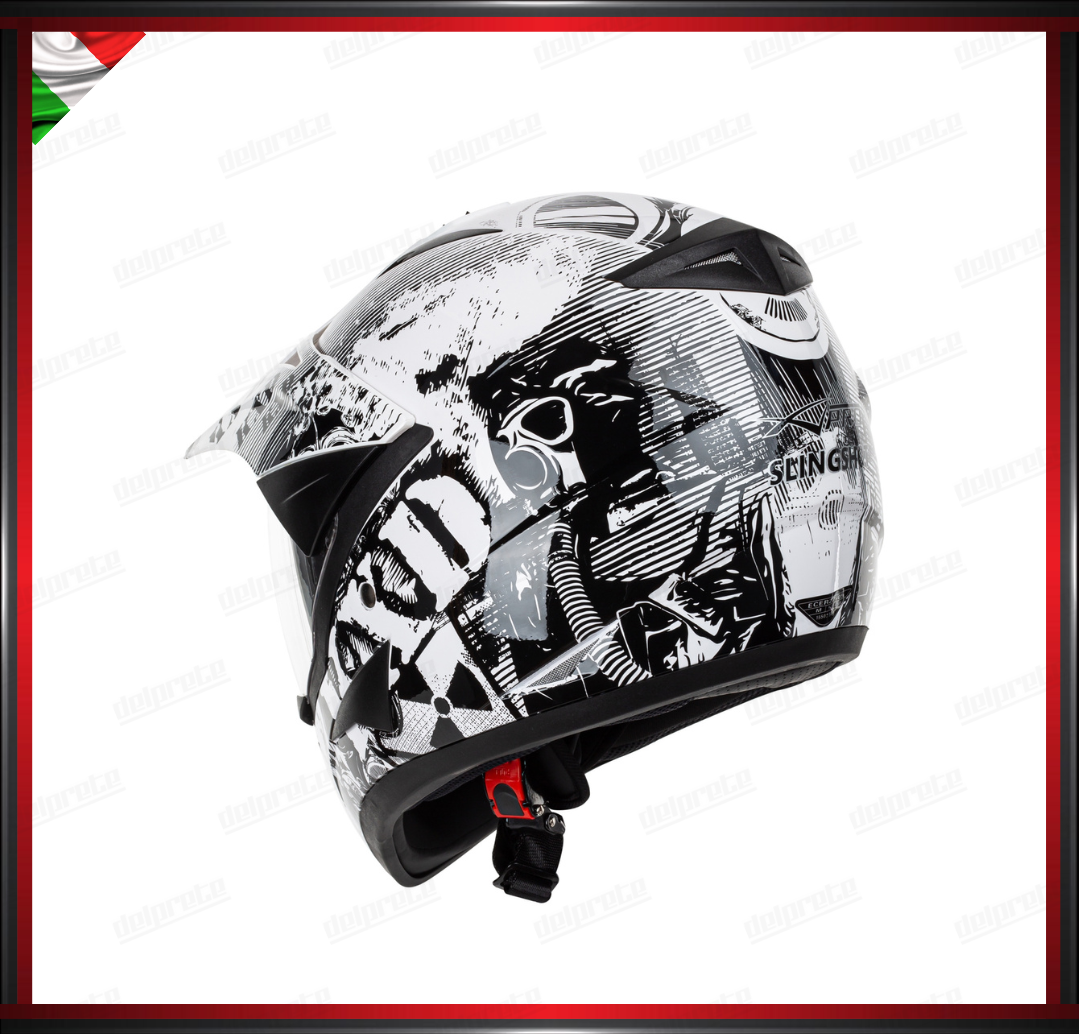 CASCO MOTO ENDURO CROSS NERO E BIANCO TRIAL ADVENTURE OFF ROAD OMOLOGATO ECE 22-05