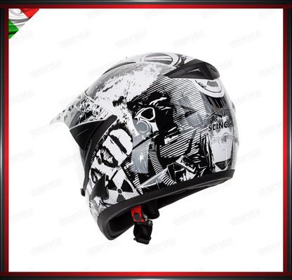 CASCO MOTO ENDURO CROSS NERO E BIANCO TRIAL ADVENTURE OFF ROAD OMOLOGATO ECE 22-05