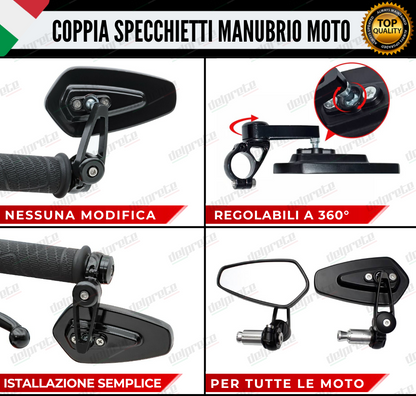 SPECCHIETTI RETROVISORI MANUBRIO COPPIA PER MOTO SCOOTER BAR END NERO CAFE RACER