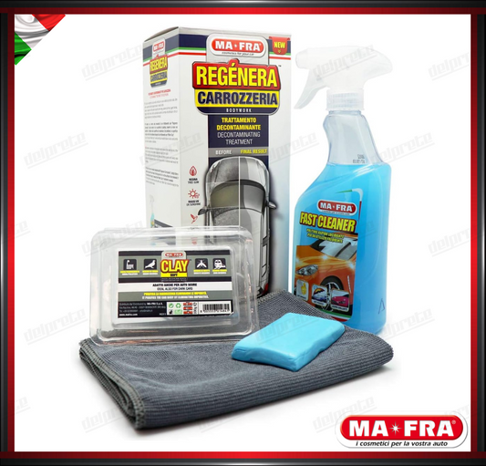 MAFRA - KIT REGENERA RIGENERA CARROZZERIA DECONTAMINANTE CLAY BAR E PANNO 500ML