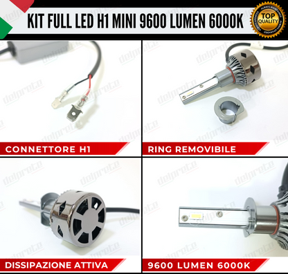 KIT LED H1 MINI FULL LED 6000K XENON CANBUS 9600 LUMEN REALI NO ERROR AUTO MOTO