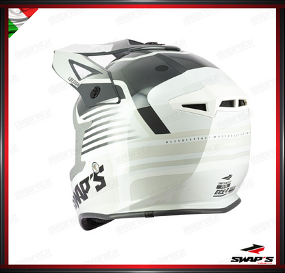 CASCO ENDURO CROSS - SWAPS S818 BIANCO NERO GRIGIO LUCIDO