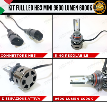 KIT LED HB3 MINI FULL LED 6000K XENON CANBUS 9600 LUMEN REALI NO ERROR AUTO MOTO