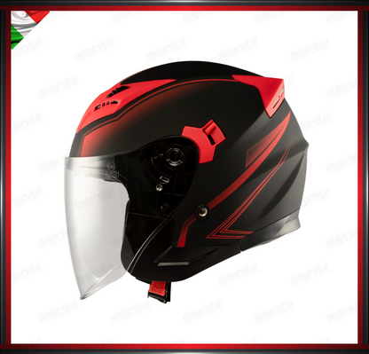 CASCO JET MOTO SCOOTER DOPPIA VISIERA NERO E ROSSO OPACO OMOLOGATO ECE 22-05