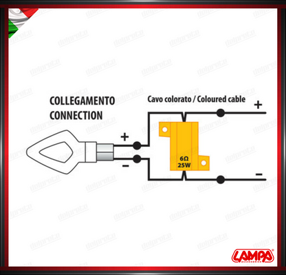 COPPIA RESISTENZE INDICATORI DI DIREZIONE FRECCE LAMPA CONNETTORI RAPIDI - 12V - 6 OHM - 25 W