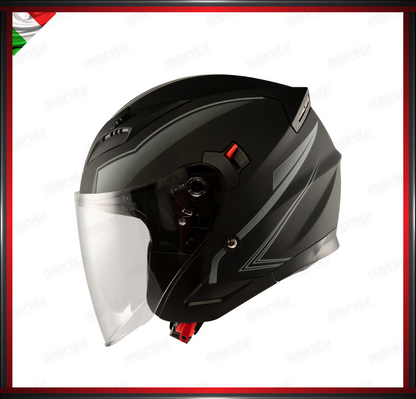 CASCO JET MOTO SCOOTER DOPPIA VISIERA NERO E SILVER GRIGIO OPACO OMOLOGATO ECE 22-05