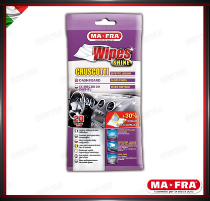 MAFRA - 20PZ WIPES CLEAN SALVIETTE CRUSCOTTO PULITORE AUTO PANNI MONOUSO