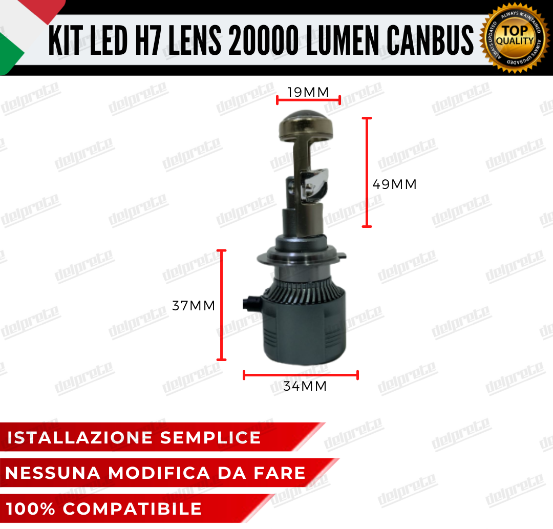 KIT LED H7 BI LED LENS LENTICOLARE 6000K BIANCO CANBUS 20000 LUMEN REALI CANBUS