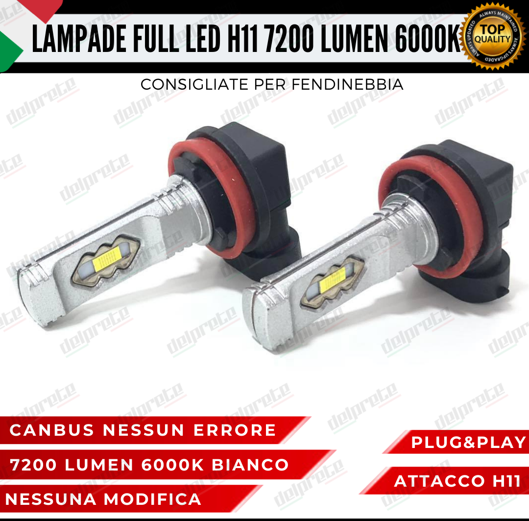 COPPIA LAMPADE H11 LED BIANCO 7200 LUMEN CANBUS 6000K CONSIGLIATE FENDINEBBIA