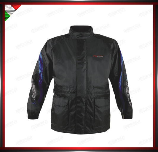 GIACCA DA MOTO IMPERMEABILE 100% ANTIACQUA INSERTI BLU MATERIALE ANTIPIOGGIA E ANTIVENTO