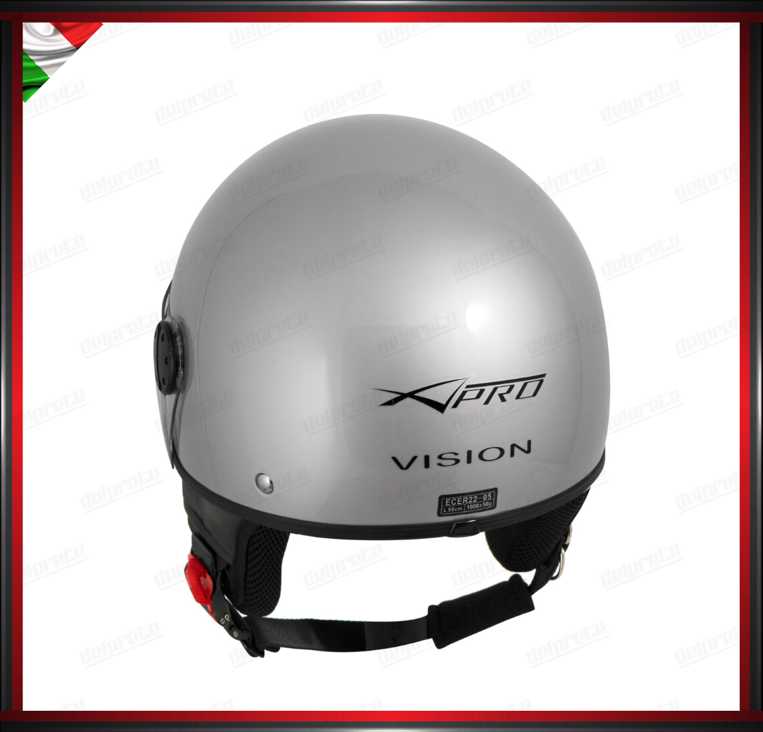 CASCO JET MOTO SCOOTER VISIERA LUNGA GRIGIO ARGENTO LUCIDO OMOLOGATO ECE 22-05