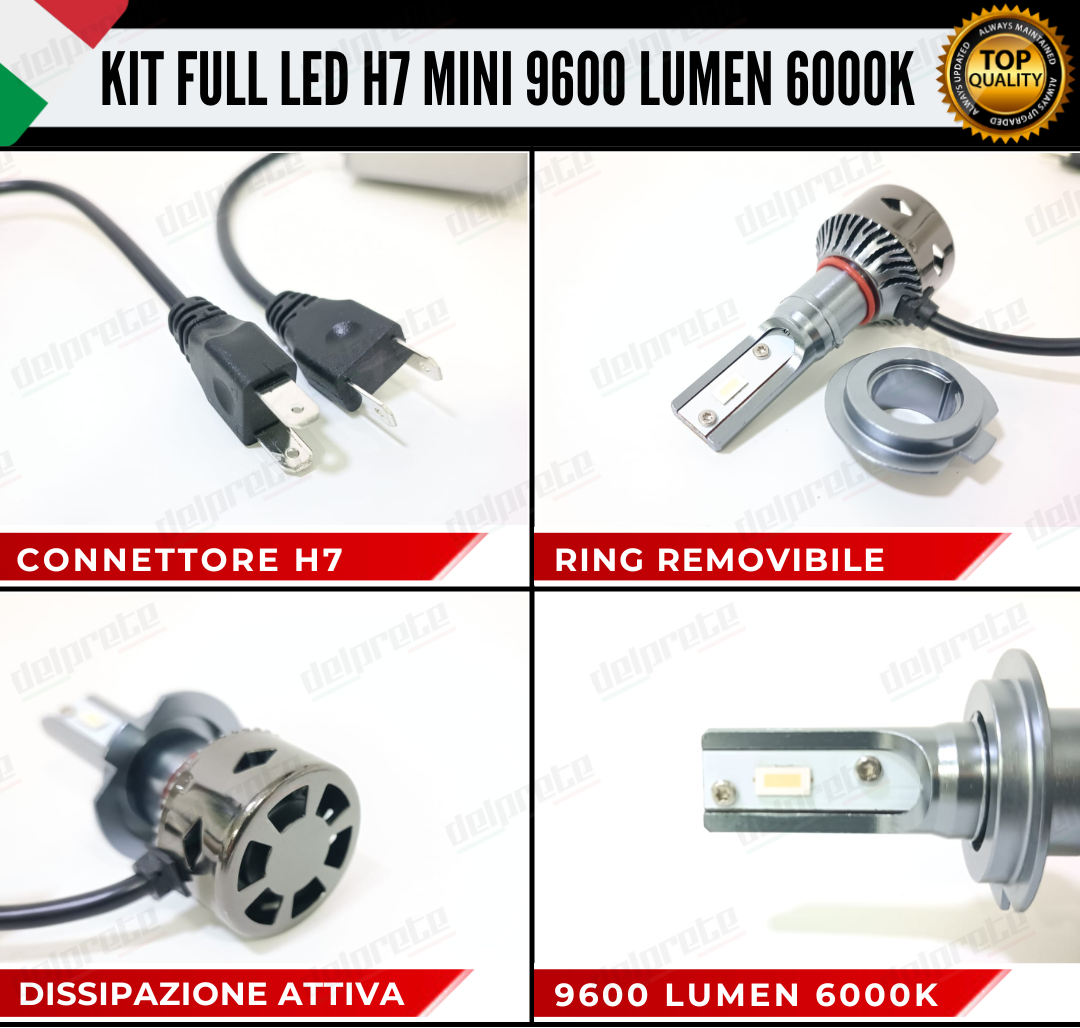 KIT LED H7 MINI FULL LED 6000K XENON CANBUS 9600 LUMEN REALI NO ERROR AUTO MOTO