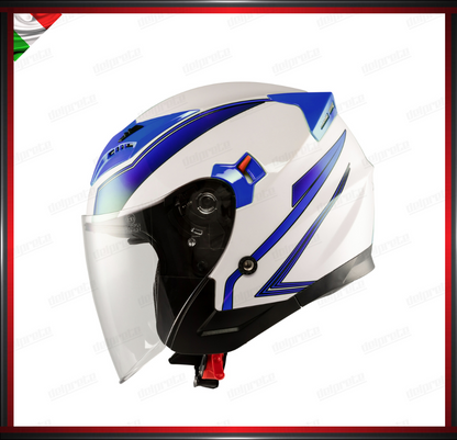 CASCO JET MOTO SCOOTER DOPPIA VISIERA BIANCO E BLU LUCIDO OMOLOGATO ECE 22-05