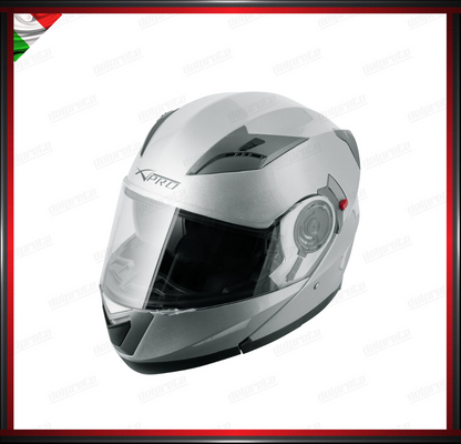 CASCO MODULARE MOTO DOPPIA VISIERA INTERNA PARASOLE GRIGIO ARGENTO OMOLOGATO ECE 22-05