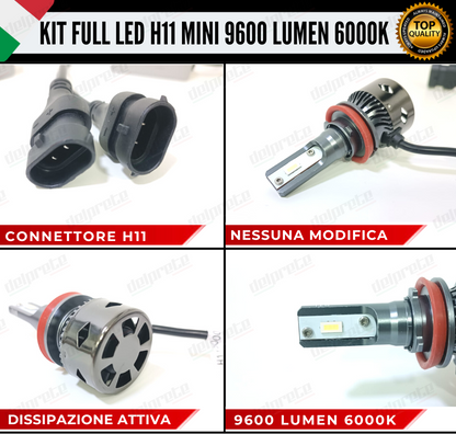 KIT LED H11 MINI FULL LED 6000K XENON CANBUS 9600 LUMEN REALI NO ERROR AUTO MOTO