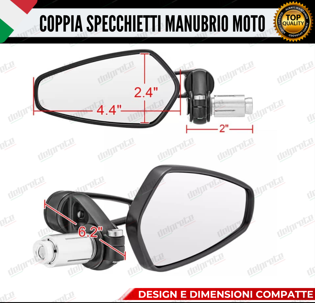 SPECCHIETTI RETROVISORI MANUBRIO COPPIA PER MOTO SCOOTER BAR END NERO CAFE RACER