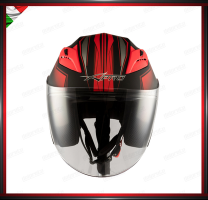 CASCO JET MOTO SCOOTER DOPPIA VISIERA NERO E ROSSO OPACO OMOLOGATO ECE 22-05