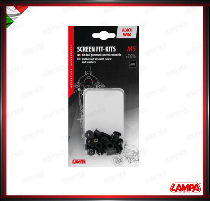 SCREEN FIT-KITS KIT DADI CUPOLINO GOMMATI CON VITI ( 5 MA ) SET 10PZ NERO VITI ANODIZZATE LAMPA