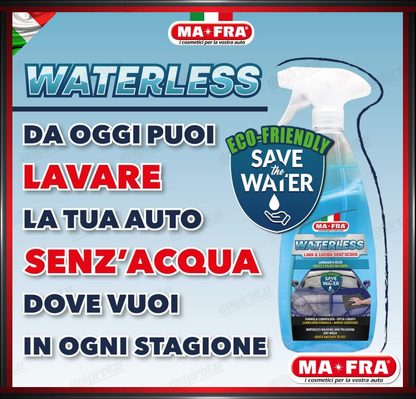 MAFRA - WATERLESS LAVA E LUCIDA SENZ'ACQUA LAVAGGIO A SECCO COMPLETO CARROZZERIA VETRI 750ML