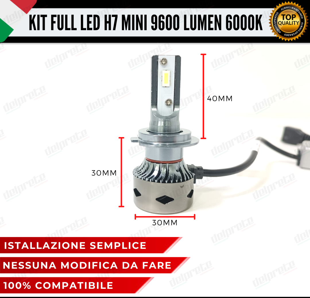 KIT LED H7 MINI FULL LED 6000K XENON CANBUS 9600 LUMEN REALI NO ERROR AUTO MOTO