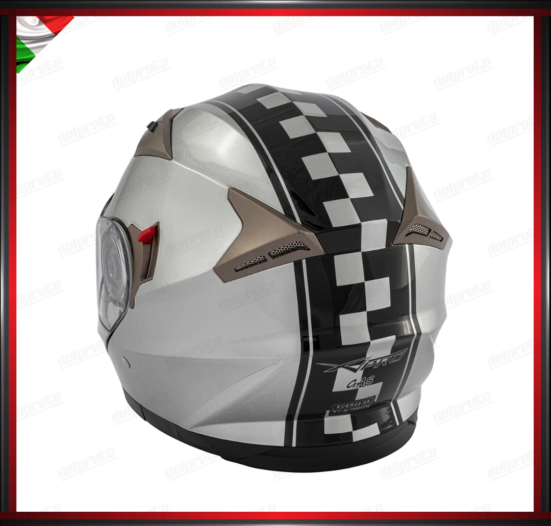 CASCO MODULARE DOPPIA VISIERA APRIBILE GRIGIO ARGENTO CON GRAFICA OMOLOGATO ECE2205