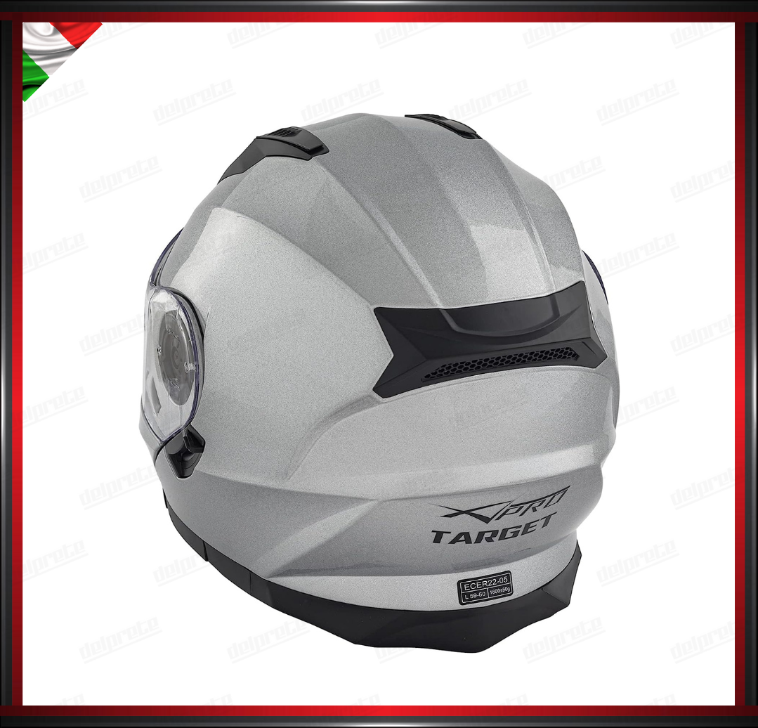 CASCO MODULARE GRIGIO ARGENTO APRIBILE MOTO CON VISIERA PARASOLE OMOLOGATO ECE 22-05