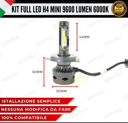 KIT LED H4 MINI FULL LED 6000K XENON CANBUS 9600 LUMEN REALI NO ERROR AUTO MOTO