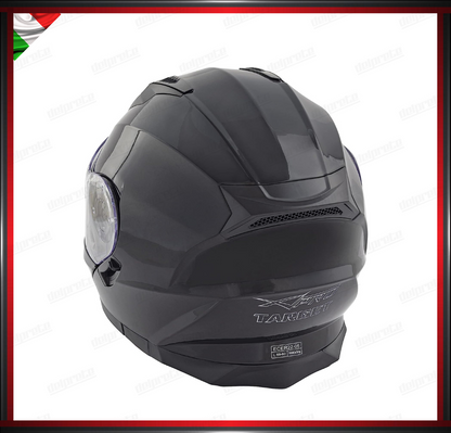 CASCO MODULARE NERO LUCIDO APRIBILE MOTO CON VISIERA PARASOLE OMOLOGATO ECE 22-05