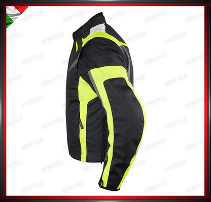 GIACCA MOTO FLUO IN CORDURA MANICHE STACCABILE PROTEZIONI OMOLOGATA CE EN17092