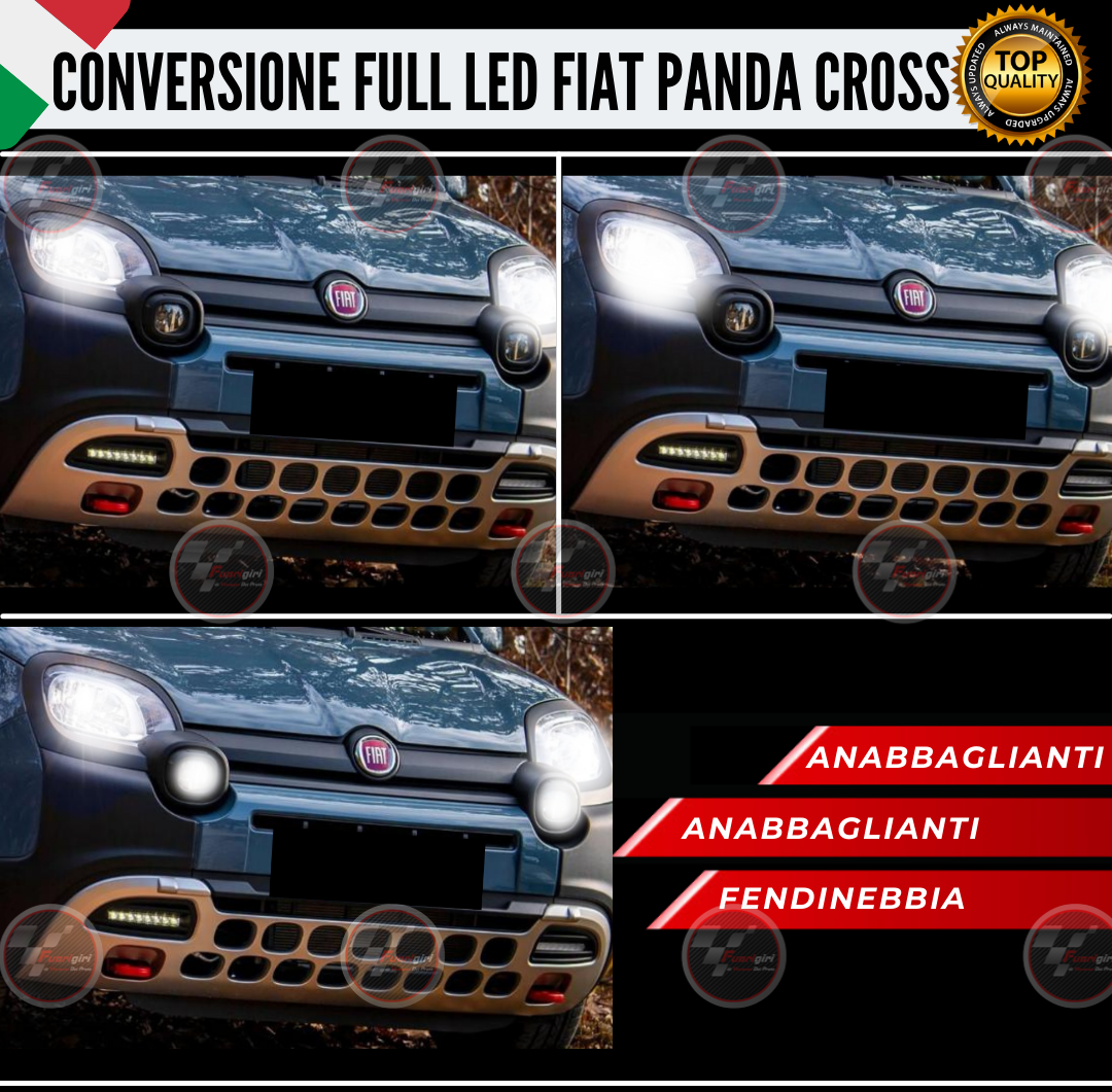 KIT FULL LED FIAT PANDA CROSS 12000LUMEN ANABBAGLIANTI ABBAGLIANTI FENDINEBBIA 6000K