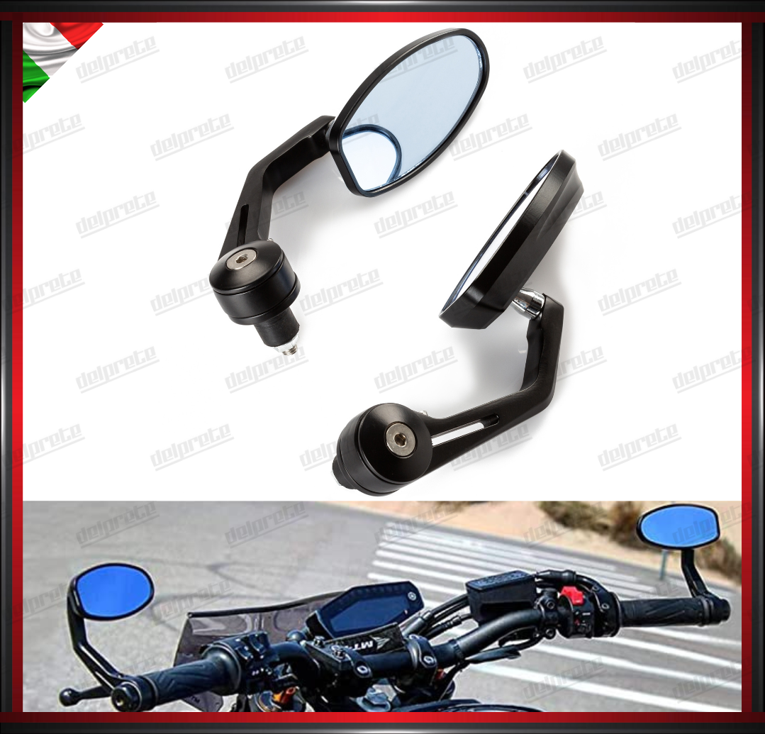 SPECCHIETTI MOTO NAKED PER MANUBRIO BAR END CAFE RACER REGOLABILI NERO DX + SX