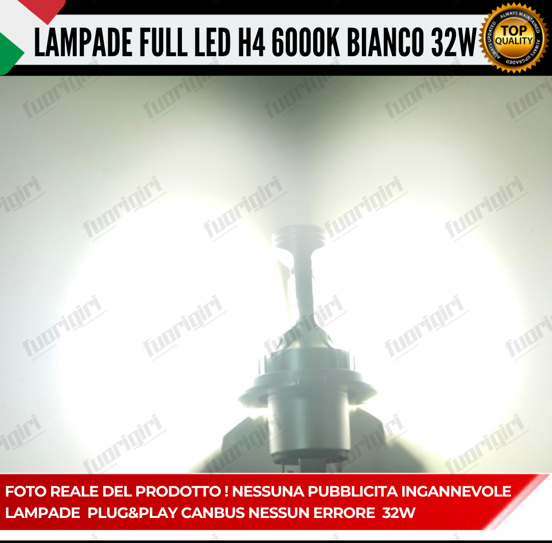 KIT LED H4 32W 8000 LUMEN 6000K BIANCO CANBUS LAMPADE LED CANBUS ULTRA COMPATTE