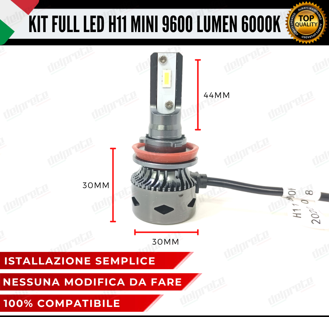 KIT LED H11 MINI FULL LED 6000K XENON CANBUS 9600 LUMEN REALI NO ERROR AUTO MOTO