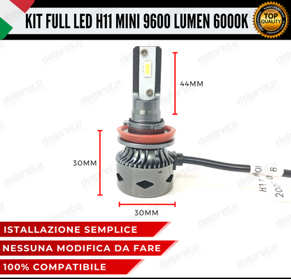 KIT LED H11 MINI FULL LED 6000K XENON CANBUS 9600 LUMEN REALI NO ERROR AUTO MOTO