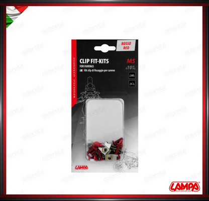 CLIP FIT-KITS VITERIA FISSAGGIO CARENE ( 5 MA ) SET 10PZ ROSSO VITI ANODIZZATE LAMPA