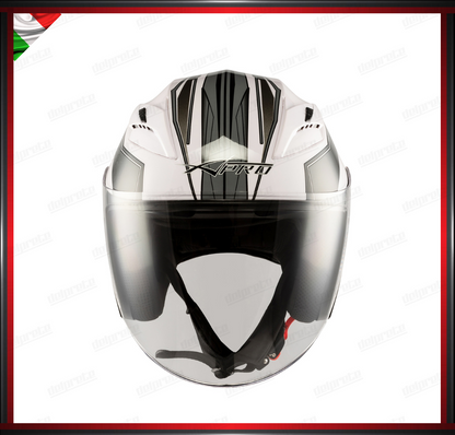 CASCO JET MOTO SCOOTER DOPPIA VISIERA BIANCO E GRIGIO SILVER LUCIDO OMOLOGATO ECE 22-05