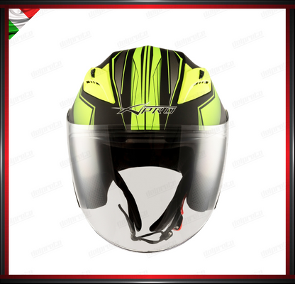 CASCO JET MOTO SCOOTER DOPPIA VISIERA NERO E FLUO OPACO OMOLOGATO ECE 22-05