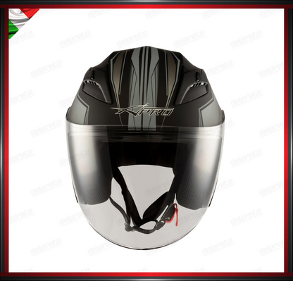 CASCO JET MOTO SCOOTER DOPPIA VISIERA NERO E SILVER GRIGIO OPACO OMOLOGATO ECE 22-05