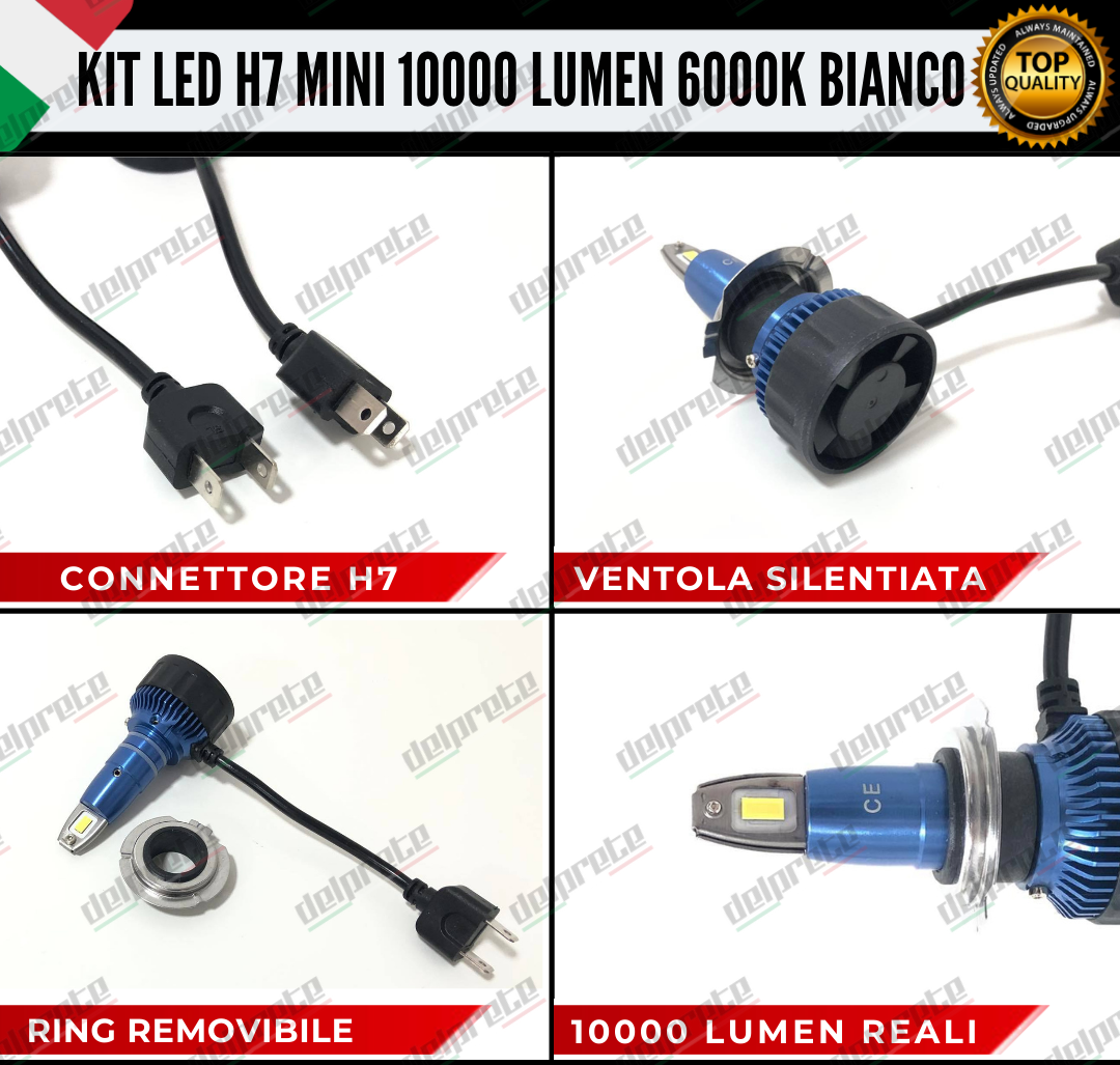 KIT FULL LED LAMPADE LED H7 MINI NO ERROR 6000K BIANCO 10000 LUMEN LM CANBUS