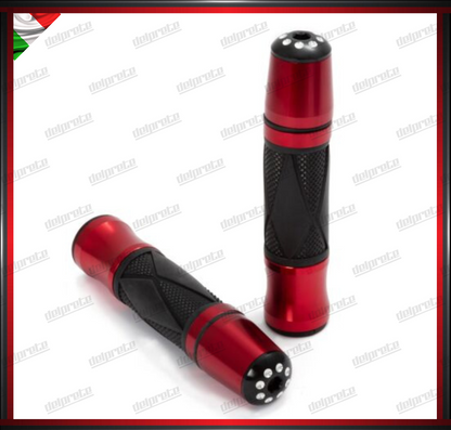 COPPIA MANOPOLE MOTO SCOOTER ANODIZZATE ALLUMINIO GOMMA ROSSO UNIVERSALI