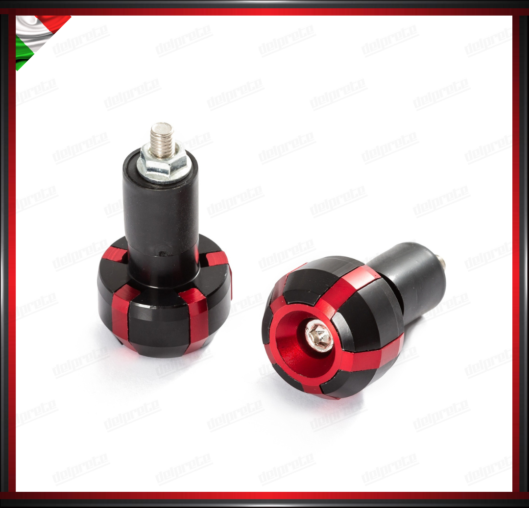 COPPIA CONTRAPPESI MANUBRIO 17MM ROSSO MOTO SCOOTER STABILIZZATORI BILANCIERI UNIVERSALI ALLUMINIO