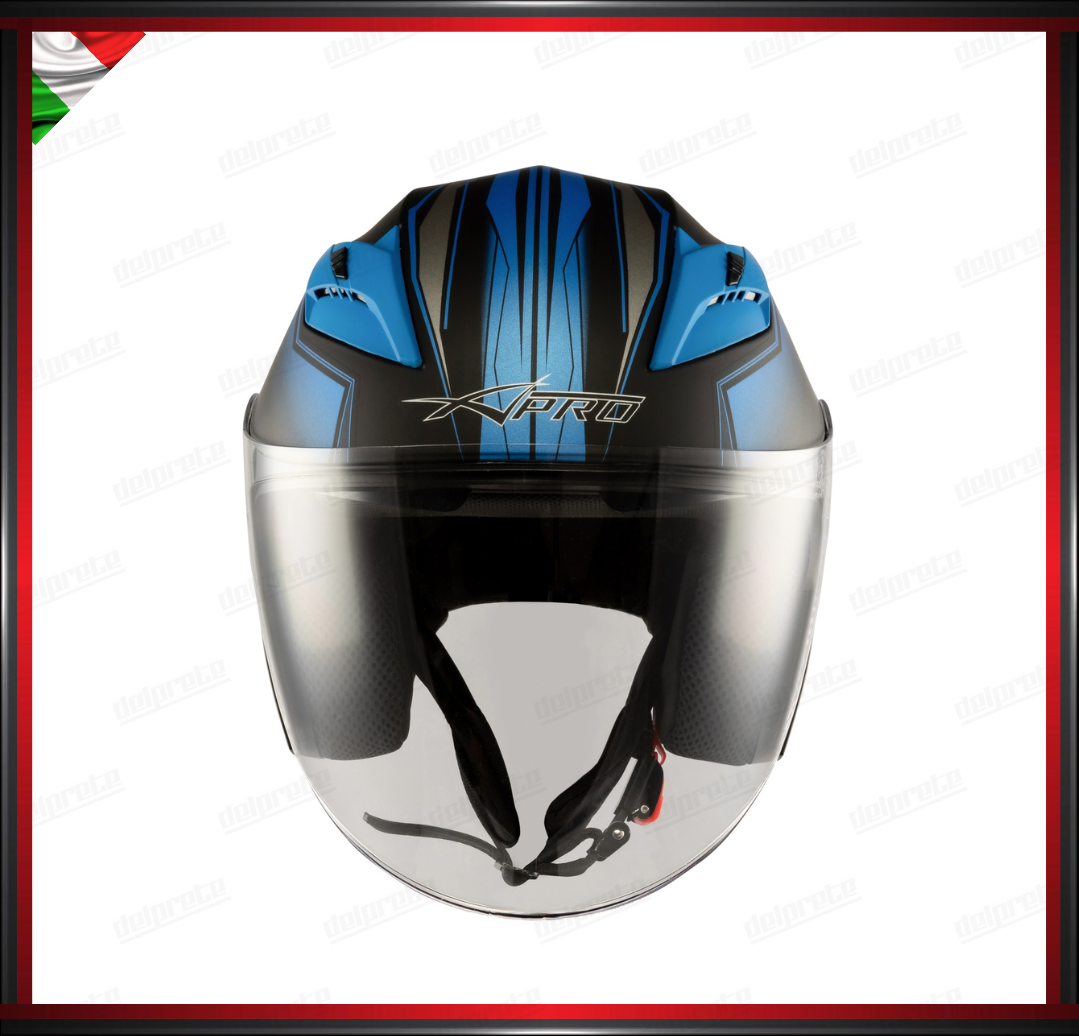 CASCO JET MOTO SCOOTER DOPPIA VISIERA NERO E BLU OPACO OMOLOGATO ECE 22-05