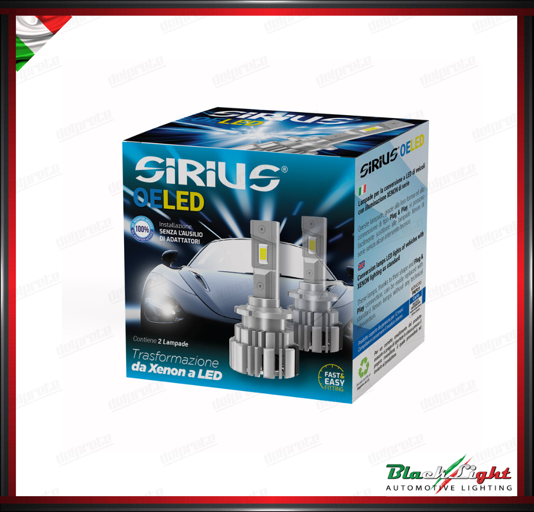 KIT LED D2S D2R SIRIUS 12V 6000K 9000 LUMEN PLUG-IN DA XENON A LED - SERIE OELED XL D2 HLG