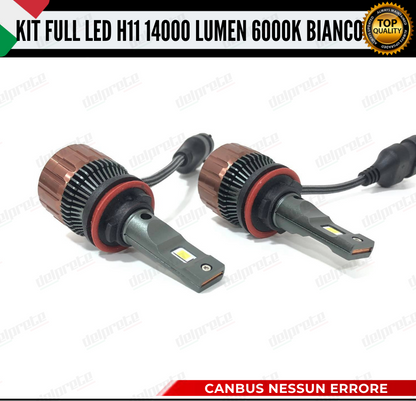 KIT LED FULL H11 6000K BIANCO 14000 LUMEN REALI CANBUS LED 100% NO ERRORE ALLUMINIO AVIAZIONE