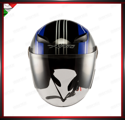 CASCO JET CITY MOTO SCOOTER CON VISIERA BLU GRAFICA OMOLOGATO ECE 22-05