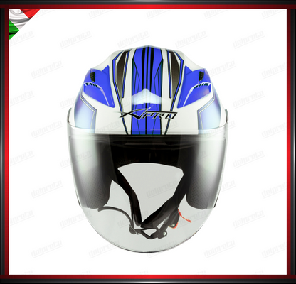 CASCO JET MOTO SCOOTER DOPPIA VISIERA BIANCO E BLU LUCIDO OMOLOGATO ECE 22-05