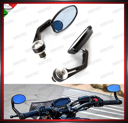 SPECCHIETTI MOTO NAKED PER MANUBRIO BAR END CAFE RACER REGOLABILI SILVER DX + SX